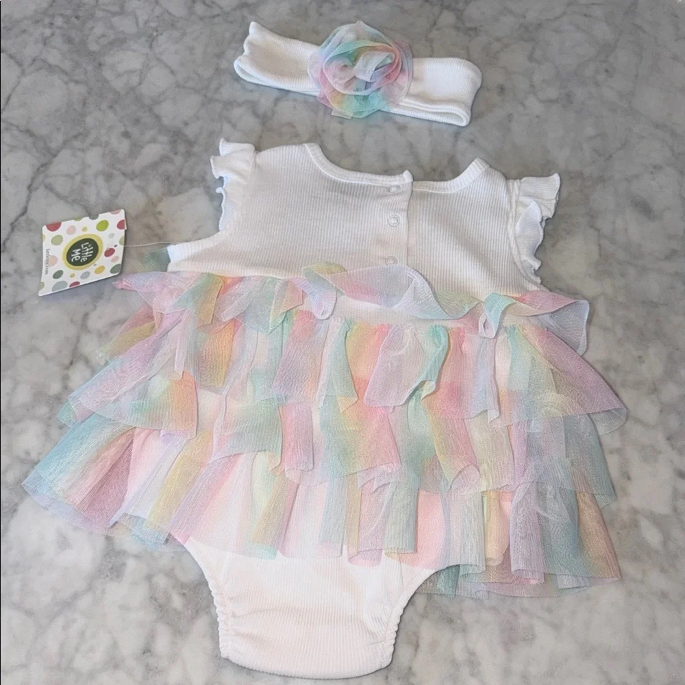 NWT Little Me Pastel Tulle Baby Dress with Headband